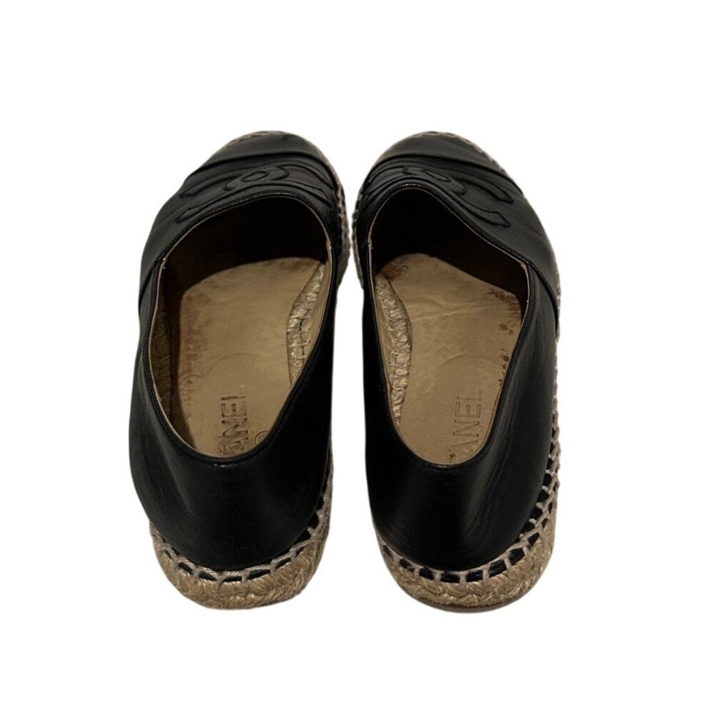100% Authentic Chanel Size 39 / 8 CC Logo Black Lambskin Summer Espadrille Flats - Picture 4 of 11